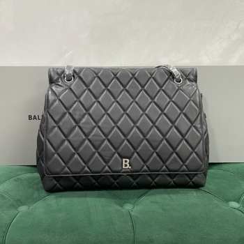 Uubags Balenciaga Crush Large Flap Bag in Black Quilted Calfskin with B Logo 36x10x30cm