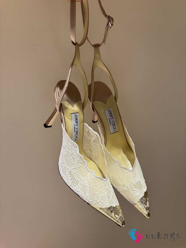 Uubags Faiz 100 Light Beige/Yellow Jimmy Choo Lace Pumps - 1