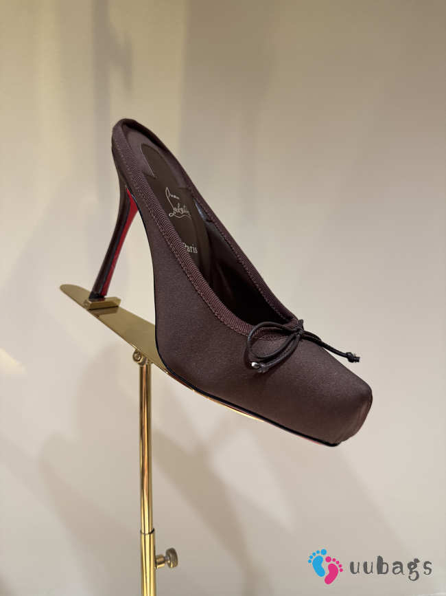 Uubags Christian Louboutin Cassia Mule 85 Satin Pumps In Dark Brown 10.5cm - 1