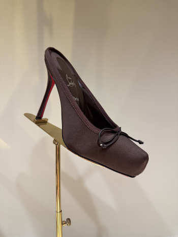 Uubags Christian Louboutin Cassia Mule 85 Satin Pumps In Dark Brown 10.5cm
