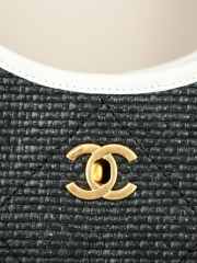 Uubags Chanel Shopping Bag Braided Raffia, Calfskin & Gold-Tone Metal In Black & White 28x20x7cm - 3