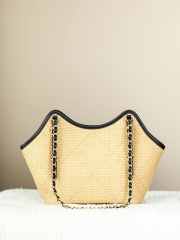 Uubags Chanel Shopping Bag Braided Raffia, Calfskin & Gold-Tone Metal In Beige 28x20x7cm - 6