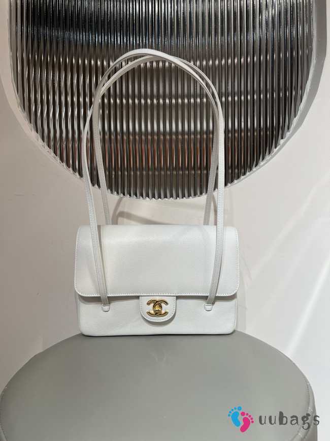 Uubags Chanel Small Flap Bag Grained Shiny Calfskin & Gold-Tone Metal In White 15x22x7cm - 1