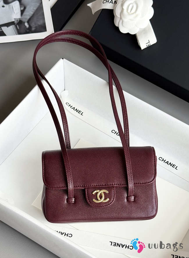 Uubags Chanel mini clutch with leather strap in burgundy 11.5x17x5cm - 1