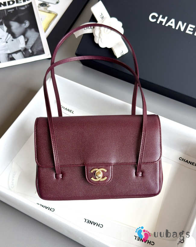 Uubags Chanel medium clutch with leather strap in burgundy 15x22x7cm - 1