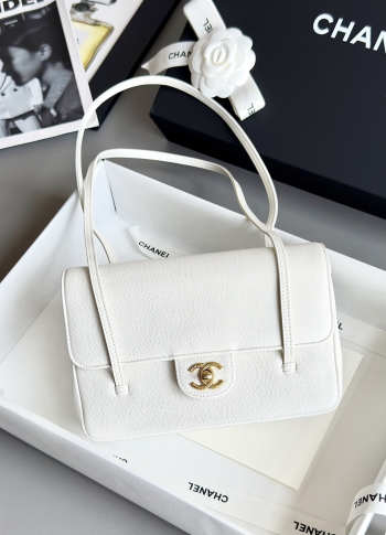 Uubags Chanel medium clutch with leather strap in white 15x22x7cm 
