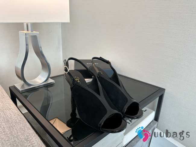 Uubags Chanel Black Suede Slingback Wedge Sandals 9.5cm - 1