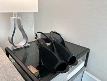 Uubags Chanel Black Suede Slingback Wedge Sandals 9.5cm