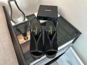 Uubags Chanel Black Suede Slingback Wedge Sandals 9.5cm - 3