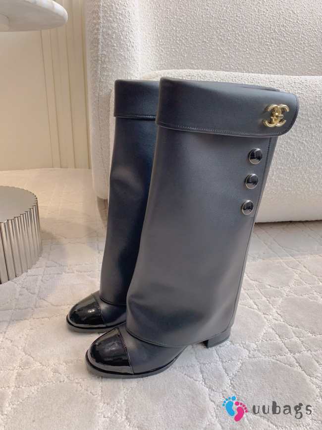 Uubags Chanel Leather Knee Boots with Fold-Over Detail 5.5cm - 1
