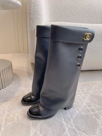 Uubags Chanel Leather Knee Boots with Fold-Over Detail 5.5cm