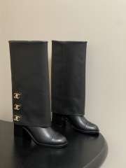 Uubags Chanel Leather Knee Boots with CC Logos In Black 7cm - 3