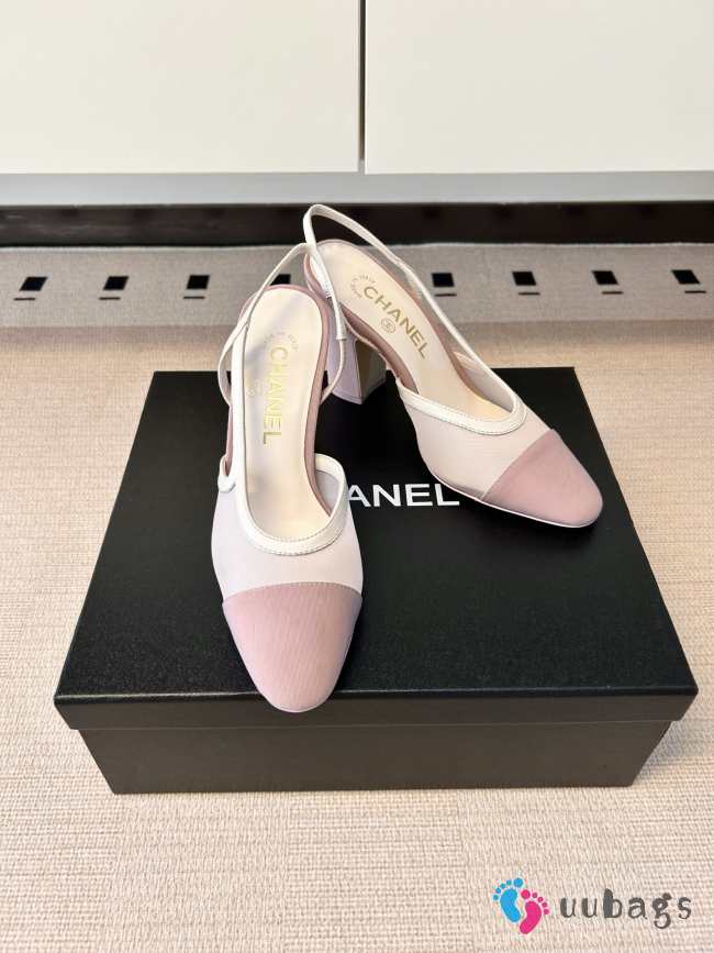 Uubags Chanel Slingbacks Mesh & Grosgrain In Pink 9cm - 1