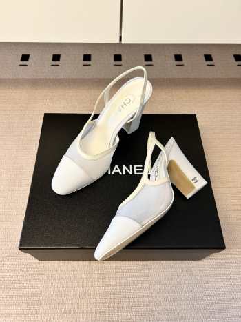 Uubags Chanel Slingbacks Mesh & Grosgrain In White 9cm