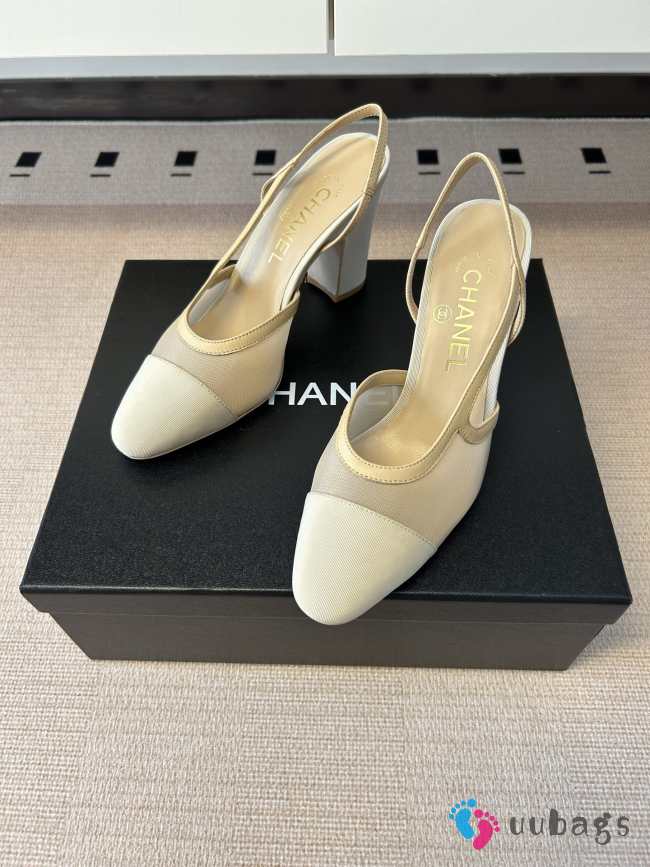 Uubags Chanel Slingbacks Mesh & Grosgrain In Beige 9cm - 1