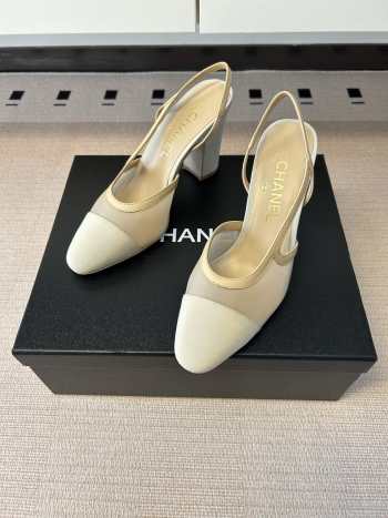 Uubags Chanel Slingbacks Mesh & Grosgrain In Beige 9cm