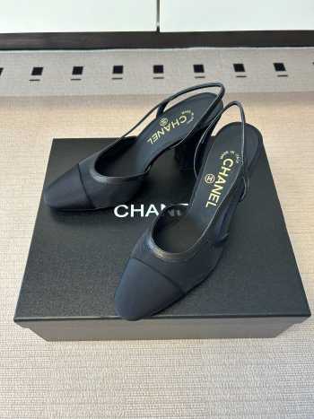 Uubags Chanel Slingbacks Mesh & Grosgrain In Black 9cm
