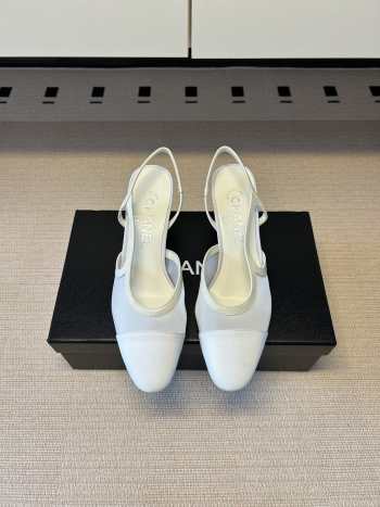 Uubags Chanel Slingbacks Mesh & Grosgrain In White 5.5cm