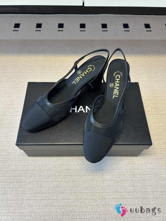 Uubags Chanel Slingbacks Mesh & Grosgrain In Black 5.5cm - 1