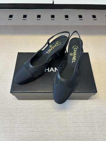 Uubags Chanel Slingbacks Mesh & Grosgrain In Black 5.5cm