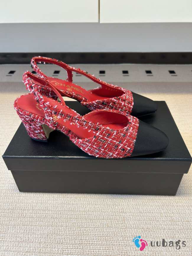 Uubags Chanel Slingback Tweed Pumps In Red/Black 5.5cm - 1