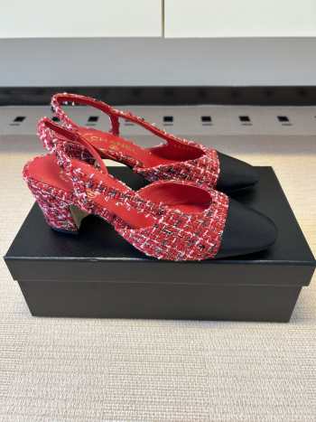 Uubags Chanel Slingback Tweed Pumps In Red/Black 5.5cm