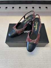 Uubags Chanel Tweed Slingback Pumps with Camellia Motif – Burgundy Tweed & Black Cap Toe - 1