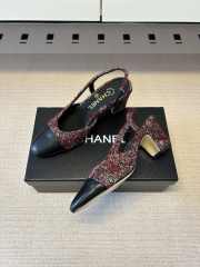 Uubags Chanel Tweed Slingback Pumps with Camellia Motif – Burgundy Tweed & Black Cap Toe - 5