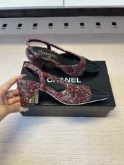 Uubags Chanel Tweed Slingback Pumps with Camellia Motif – Burgundy Tweed & Black Cap Toe - 3