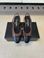 Uubags Chanel Tweed Slingback Pumps with Camellia Motif – Burgundy Tweed & Black Cap Toe - 2