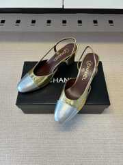 Uubags Chanel Slingback Shoes Metallic-finish Lambskin & Grosgrain Fabric Pale Gold & Silver 6.5cm - 1