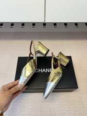 Uubags Chanel Slingback Shoes Metallic-finish Lambskin & Grosgrain Fabric Pale Gold & Silver 6.5cm - 6