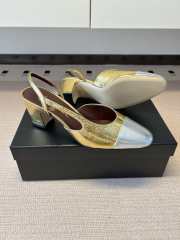 Uubags Chanel Slingback Shoes Metallic-finish Lambskin & Grosgrain Fabric Pale Gold & Silver 6.5cm - 4