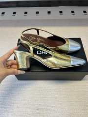 Uubags Chanel Slingback Shoes Metallic-finish Lambskin & Grosgrain Fabric Pale Gold & Silver 6.5cm - 3