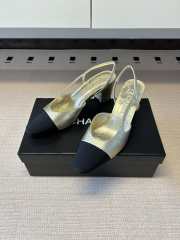 Uubags Chanel Slingback Shoes Metallic-finish Lambskin & Grosgrain Fabric Pale Gold & Black 6.5cm - 1