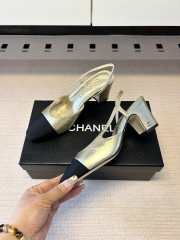 Uubags Chanel Slingback Shoes Metallic-finish Lambskin & Grosgrain Fabric Pale Gold & Black 6.5cm - 4
