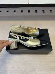 Uubags Chanel Slingback Shoes Metallic-finish Lambskin & Grosgrain Fabric Pale Gold & Black 6.5cm - 3