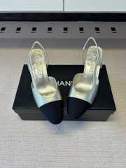 Uubags Chanel Slingback Shoes Metallic-finish Lambskin & Grosgrain Fabric Pale Gold & Black 6.5cm - 2