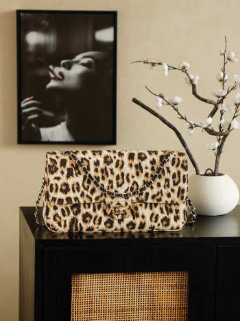 Uubags Chanel Large Classic Double Flap Bag Leopard Print Calfskin 18x33x8cm