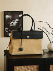 Uubags Chanel Small Coco Handle Bag In Quilted Suede With Grained Calfskin Beige/Black 16x37x29cm - 1