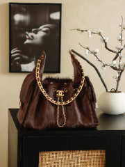 Uubags Chanel 25 Handbag Brown Mink Fur with Gold Hardware 30x26x14cm - 1
