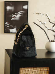 Uubags Chanel 25 Handbag Black Mink Fur with Gold Hardware 30x26x14cm - 6