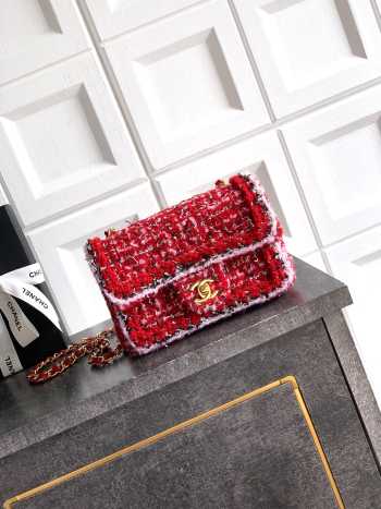 Uubags Chanel classic mini handbag tweed fabric & gold-plated metal red, pink & black 20cm