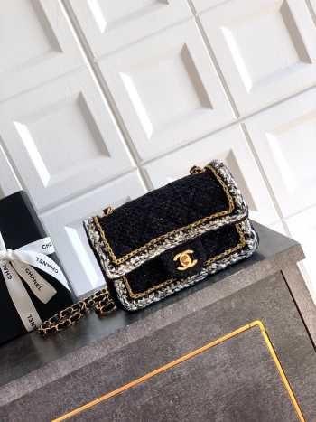 Uubags Chanel Classic Mini Handbag Cotton Tweed Black 20cm