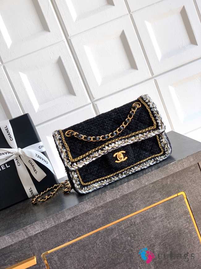 Uubags Chanel Classic Small Handbag Cotton Tweed Black 14.5x23x6cm - 1