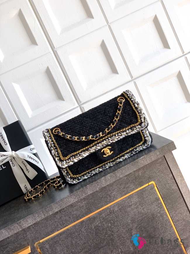 Uubags Chanel Classic Medium Handbag Cotton Tweed Black 25cm - 1