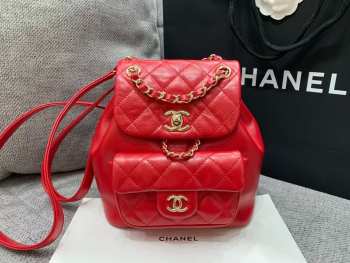 Uubags Chanel Backpack Grained Shiny Calfskin & Gold-Tone Metal Red 18x19x12cm