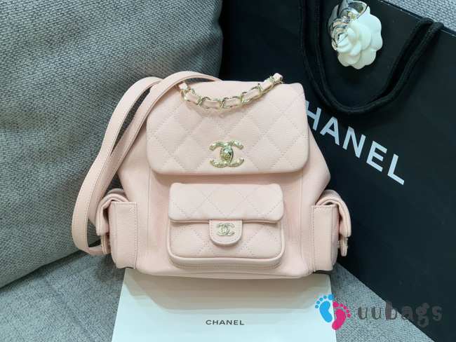 Uubags Chanel Backpack Grained Shiny Calfskin & Gold-Tone Metal Coral Pink 21.5x19.5x12cm - 1