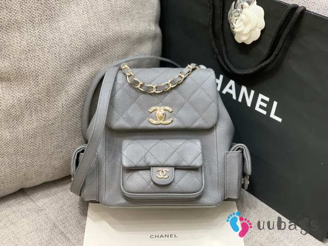 Uubags Chanel Backpack Grained Shiny Calfskin & Gold-Tone Metal Coral Grey 21.5x19.5x12cm - 1