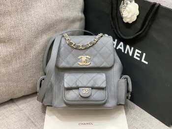 Uubags Chanel Backpack Grained Shiny Calfskin & Gold-Tone Metal Coral Grey 21.5x19.5x12cm